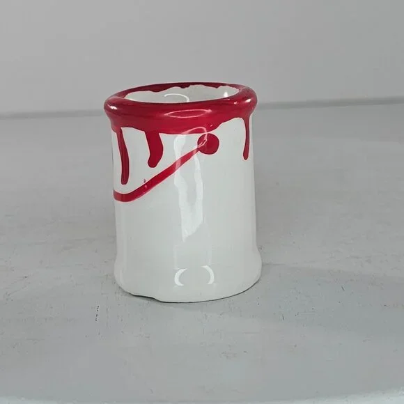 Ceramic Shot Glass With Red Drip Design Toothpick Holder Paint Spilled Design - Picture 2 of 6